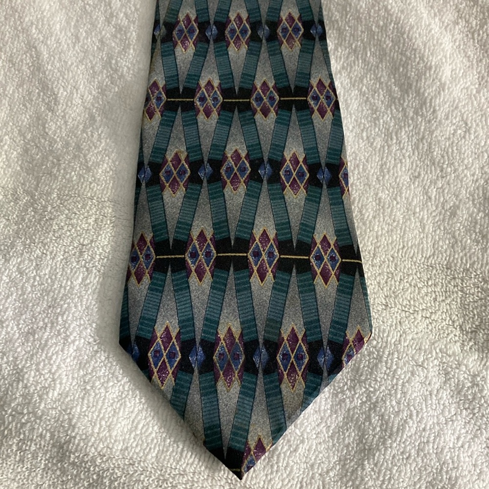 Blue and Purple Geometric Pattern Tie